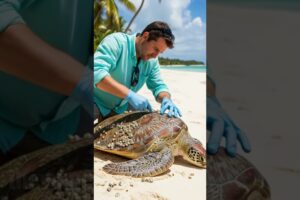 Man Rescues Injured Sea Turtle and Returns It Safely to the Ocean #shorts