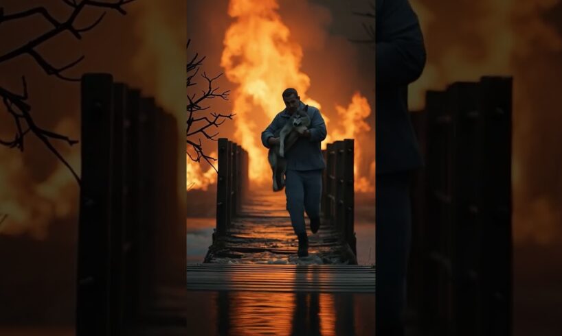 Man Rescues Wild Wolf from Raging Forest Fire #shorts #animal #animalresuce