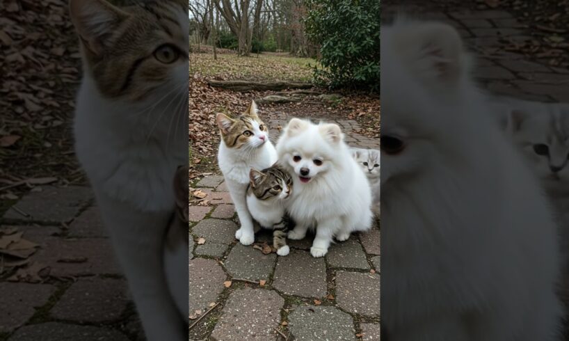 Pomeranian is playing with little cat #pomeranian #animals #doglife