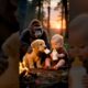 Puppy rescue baby from wolf and get help from little Gorilla in forest