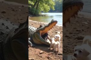When Puppies Meet a Crocodile – Unexpected Friendship #wildcubsandpets #kitten #short