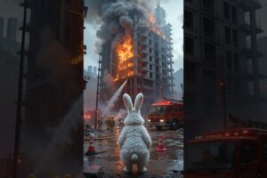 cute rabbit saved poor cat and her kittens from fire #rabbitrescue #cuteanimal #animalrescue #shorts