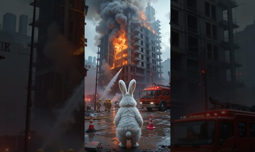 cute rabbit saved poor cat and her kittens from fire #rabbitrescue #cuteanimal #animalrescue #shorts