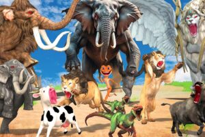 5 Giant Mammoth Elephant Cow vs 5 Zombie Lion Tiger Dinosaur WAR Fight Buffalo Baby Elephant Rescue