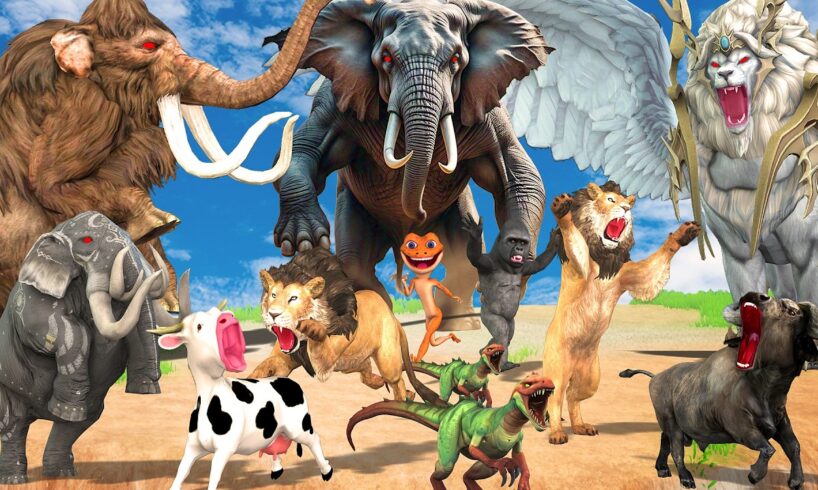 5 Giant Mammoth Elephant Cow vs 5 Zombie Lion Tiger Dinosaur WAR Fight Buffalo Baby Elephant Rescue