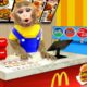 Baby Monkey KiKi goes to buy fast food at supermarket and eat yummy with puppy | KUDO ANIMAL KIKI