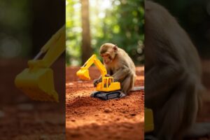 Cute Animals Playing with Toy Trucks #shortsfeed #shorts #monkey #shortsvideo #animals
