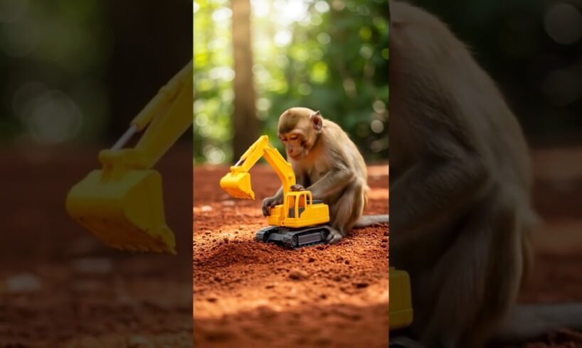 Cute Animals Playing with Toy Trucks #shortsfeed #shorts #monkey #shortsvideo #animals