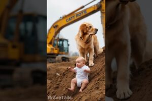 Golden Retriever Heroically Rescues Baby Dangling from Crane