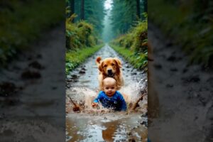 Golden Retriever Rescues Baby Stuck In Mud #dog #animal #rescue #baby