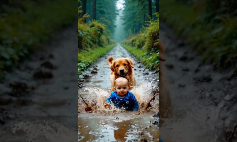 Golden Retriever Rescues Baby Stuck In Mud #dog #animal #rescue #baby