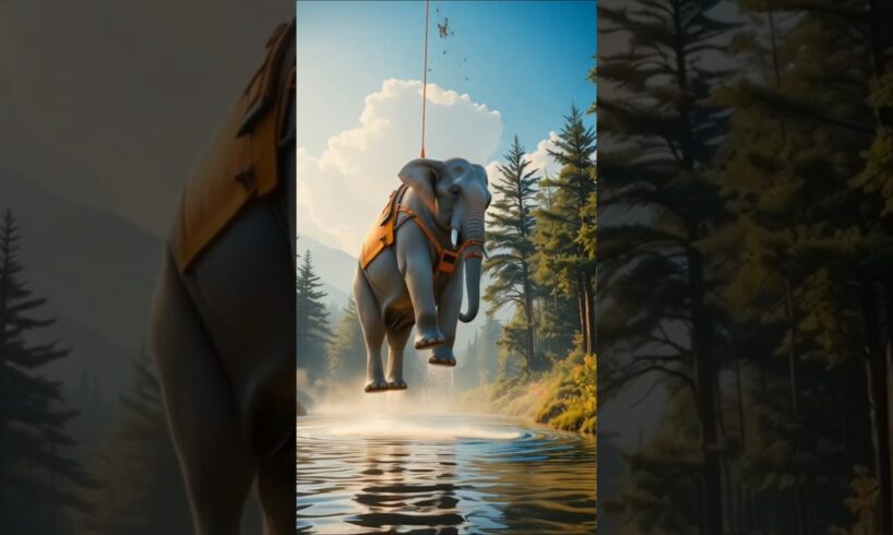 "Helicopter Rescues Giant Elephant Tangled in Jungle Trap#animals #shorts
