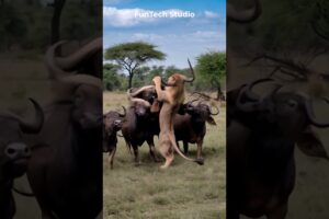 😱Lion Vs Pack of Buffalos Fight #animals #animal #animallover #shorts #short #wildlife #lion #nature