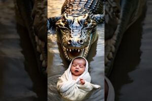 Monkey Saves Human Baby from Crocodile || #cutebaby #animals #rescue