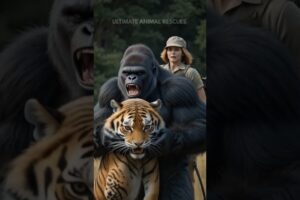 Rescued By A Gorilla From The Paws of A Dangerous Tiger | Animal Rescue #animals #tiger #gorilla