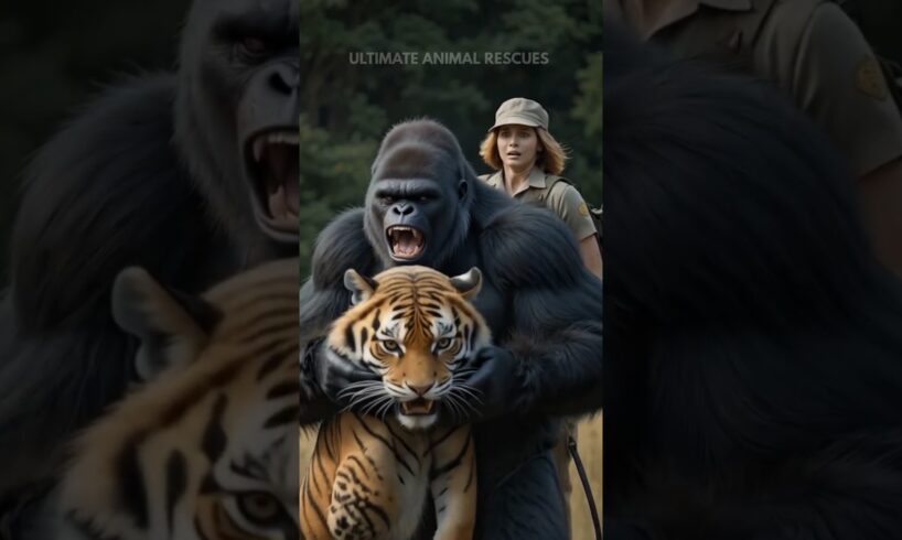 Rescued By A Gorilla From The Paws of A Dangerous Tiger | Animal Rescue #animals #tiger #gorilla
