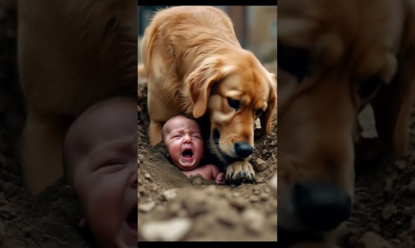 The brave golden retriever tried to save the baby from the landslide. #kindness #dog