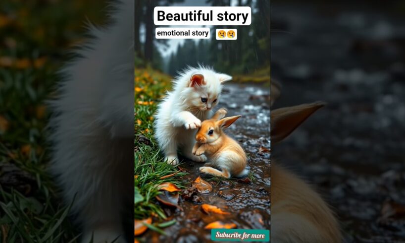 Tiny Kitten Rescues Injured Baby Rabbit in Rain #shorts #viralshorts #emotionalstory #catstory #cat