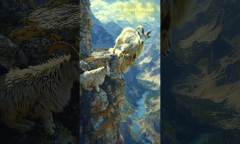 Two Male Mountain Goats Fight for Female’s Attention on Cliffside! 🐐⛰️ | Thrilling Animal Battle