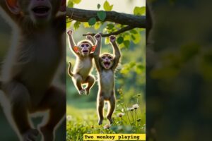 Two monkey playing #dinkachika #meowmeowsong #monkeyplaying #monkey #forest #animals