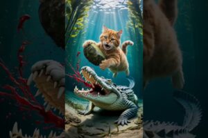 Wild Animal Faceoff Cat vs Crocodile! #animals #battle #rescue #fight #kitty #funnycats #shorts