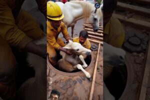 baby foal falls into a huge manhole saved by brave mother #humanity #animals  #pets  #funny  #horse