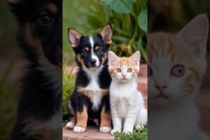 cute puppy and a kitten playing #cat #kitten #dog #puppy #cutedog #trending #pets #animals #shorts