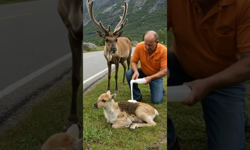 A kind-hearted man rescued a helpless reindeer calf by the road - Heartwarming Story #animals