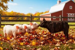 Ai Farm animals playing in a pile of leaves ♥️