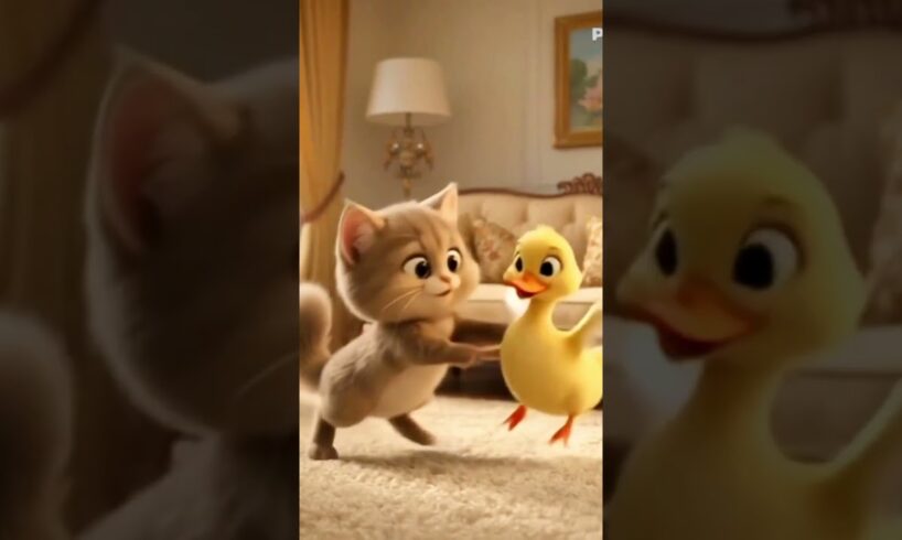 Cat and Duck Playing in Drawing Room 🐱🦆 | Funny Animal Shorts#shortfeed #youtubeshort #aicatstory