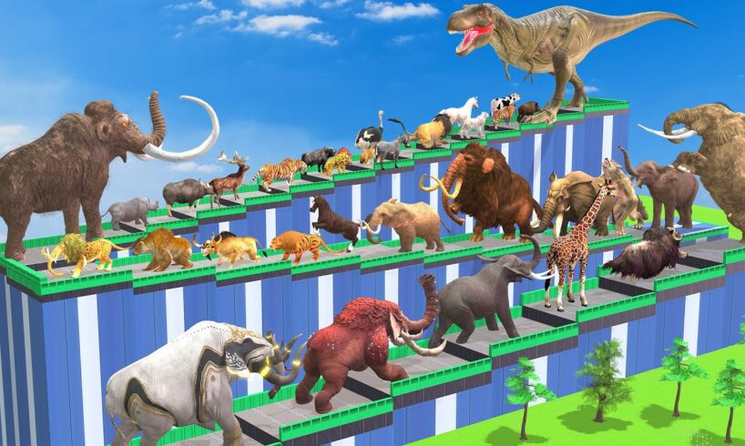 EPIC T-REX DEATHRUN - The Ultimate Battle 44 Wild Animals vs T-Rex Animal Revolt Battle Simulator