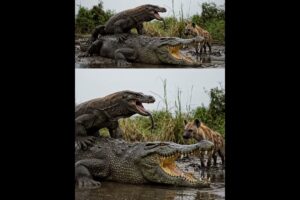 Giant Komodo dragon fights crocodile. #animals #wildlife #shortvideo​ #shorts #viral #viralvideo