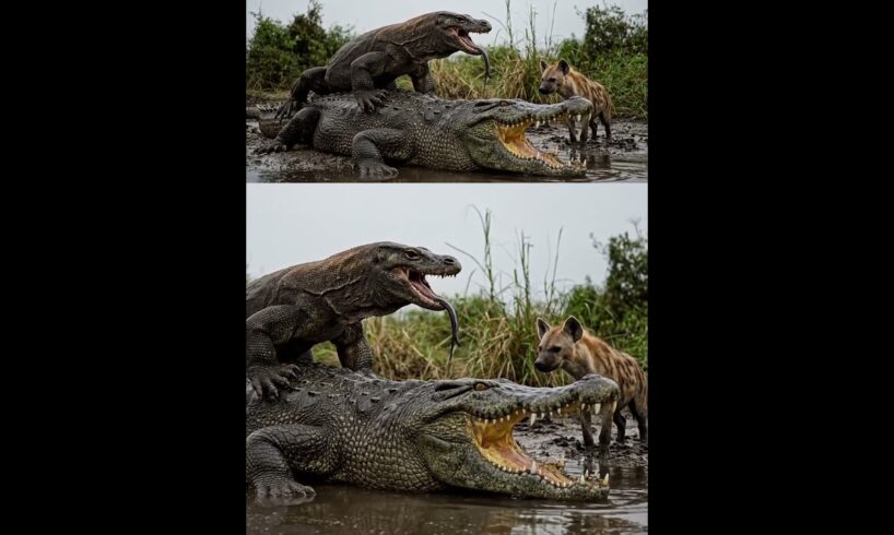 Giant Komodo dragon fights crocodile. #animals #wildlife #shortvideo​ #shorts #viral #viralvideo