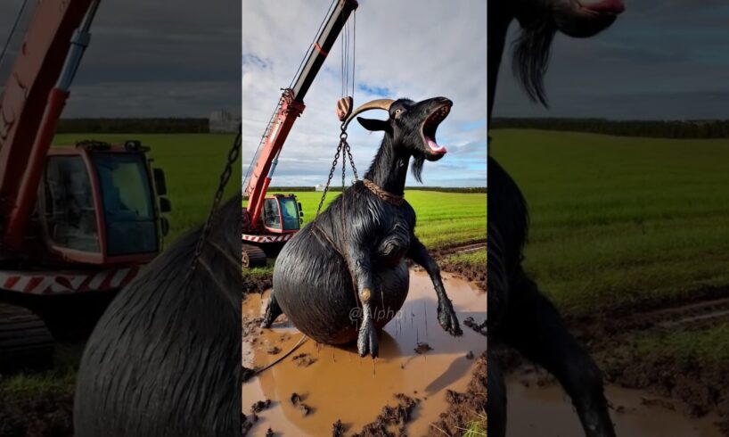 Goat need help stuck in mud rescued with crane #humanity #goat #animals #rescue #helpanimal #mud