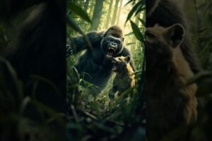 Gorilla Fights Hyena to Save Baby Gorilla #animals #gorilla #wildlife