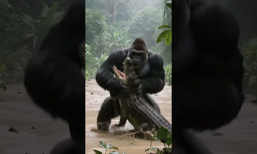 Insane Gorilla vs Crocodile Fight in the Jungle! #wildanimals #wildlife #gorilla #animalfight