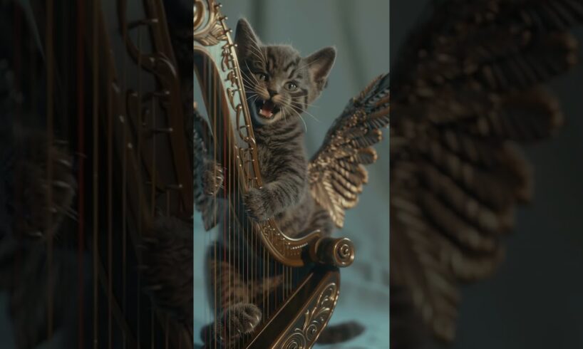 Kitty playing harp. #cat #cute #cutecat #funny #kitten #funnycats #kitty #midjourney #animals