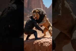 Lion Fights Gorilla-Epic Battle 🦁🦍￼#gorilla #lion #animals #wildlife #shorts