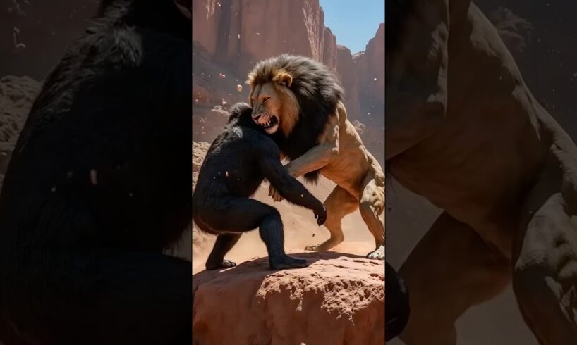 Lion Fights Gorilla-Epic Battle 🦁🦍￼#gorilla #lion #animals #wildlife #shorts