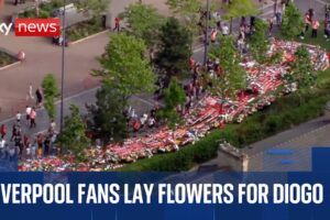 Liverpool fans lay flowers at Anfield for Diogo Jota and his brother
