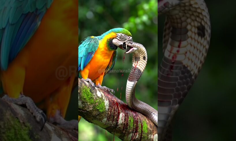 Macaw fights king cobra to defend itself. #animals #nature #forest #shorts