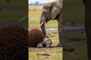 Mother Elephant Fights Off Swarm Of Hornets To Save Her Calf! #rescue​ #animals​ #Wildlife​