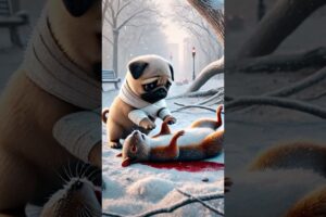 Poor pug was hurted by children,lovely squirrel rescued him#rescue #cute #animals #story #cuteanimal