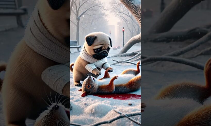 Poor pug was hurted by children,lovely squirrel rescued him#rescue #cute #animals #story #cuteanimal