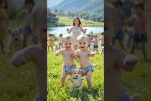 "Twin Babies Using Smartphone with Cute Puppies 😍 | Funny Kids & Dogs in Village Life"