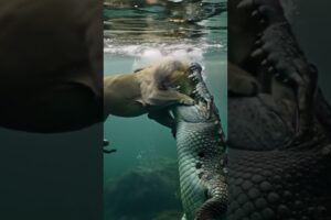 When a Lion Fights a Crocodile Underwater! | Intense Realistic Animal Clash #wildlifeshorts #shorts