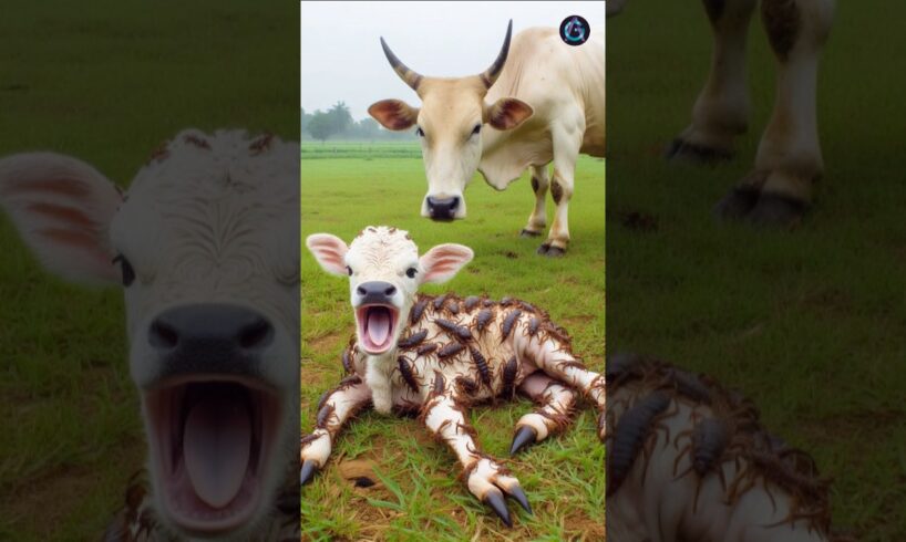 baby calf covered in huge scorpions saved by rescue team #humanity #animals #cow #cowvideos #funny