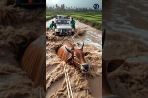 baby cow saved their mother with help of rescue team #humanity #cow #animals #cartoon #pets
