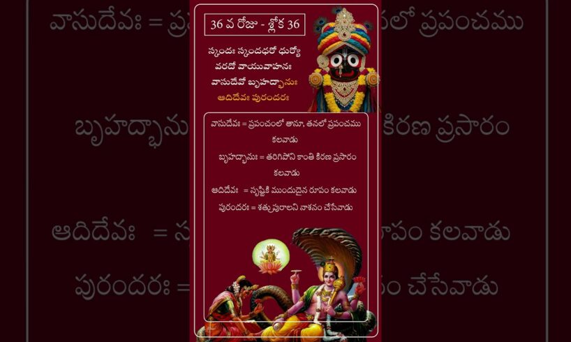 చాతుర్మాస్య వ్రతం - రోజుకో విష్ణు సహస్ర నామ శ్లోకం అర్ధం తో - శ్లోక 36