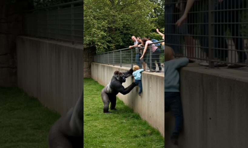 GORILLA'S HEARTWARMING RESCUE OF CHILD IN ZOO! #gorilla #zoo #rescue #animal 🦍